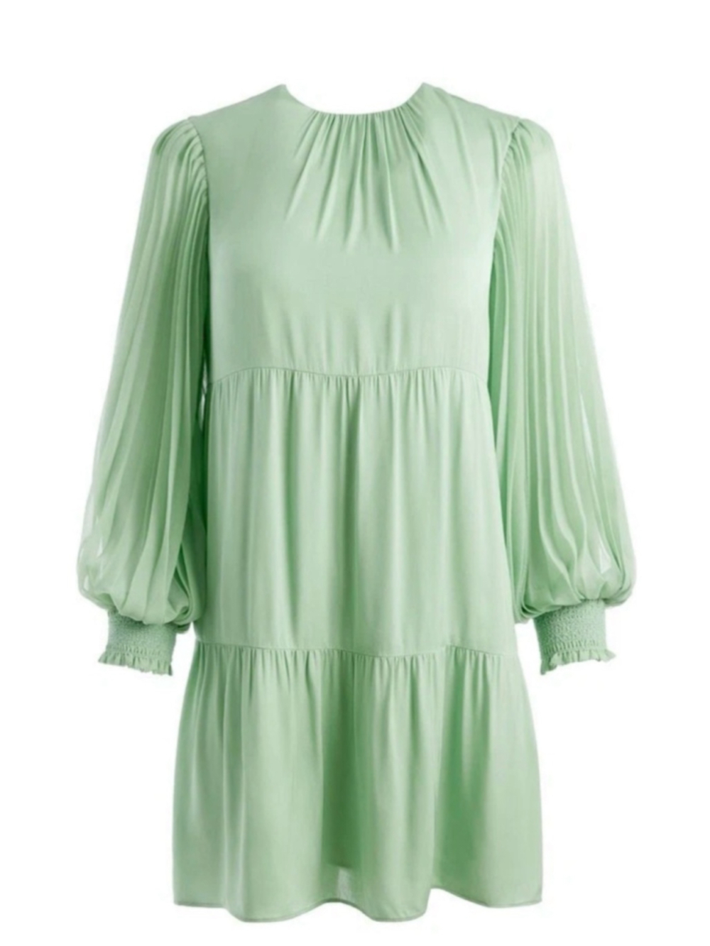 Alice + Olivia Antonette Pleated Long Sleeve Mini Dress, Seafoam